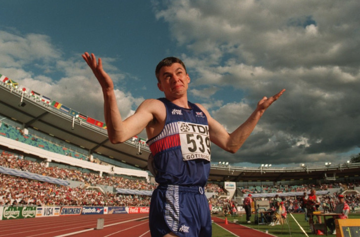 Britain's Jonathan Edwards reacts after setting the world triple jump record of 18.29m at the 1995 IAAF World Championships in Gothenburg. On August 7, the record will have lasted 20 years Â©Getty Images